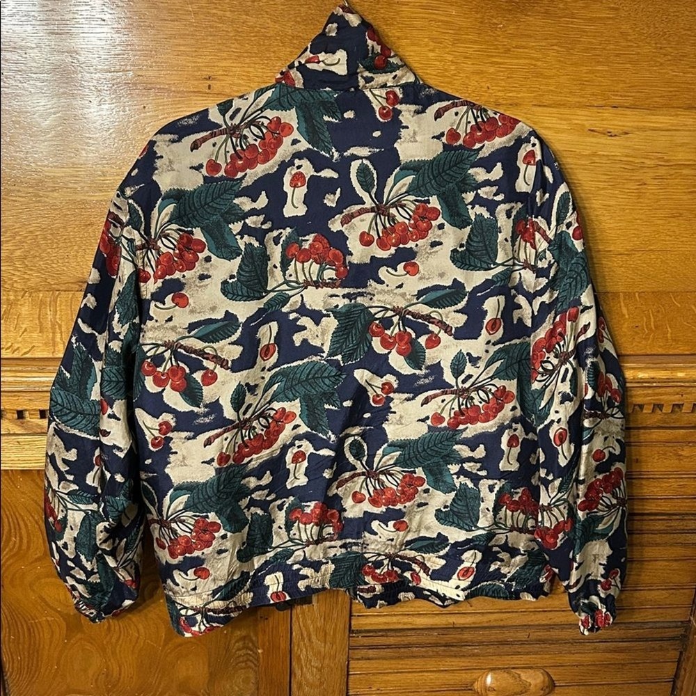 Vintage Avant Garde EVR 100% Silk Cherry Print Bomber Jacket Zip 90s Streewear - Picture 6 of 8